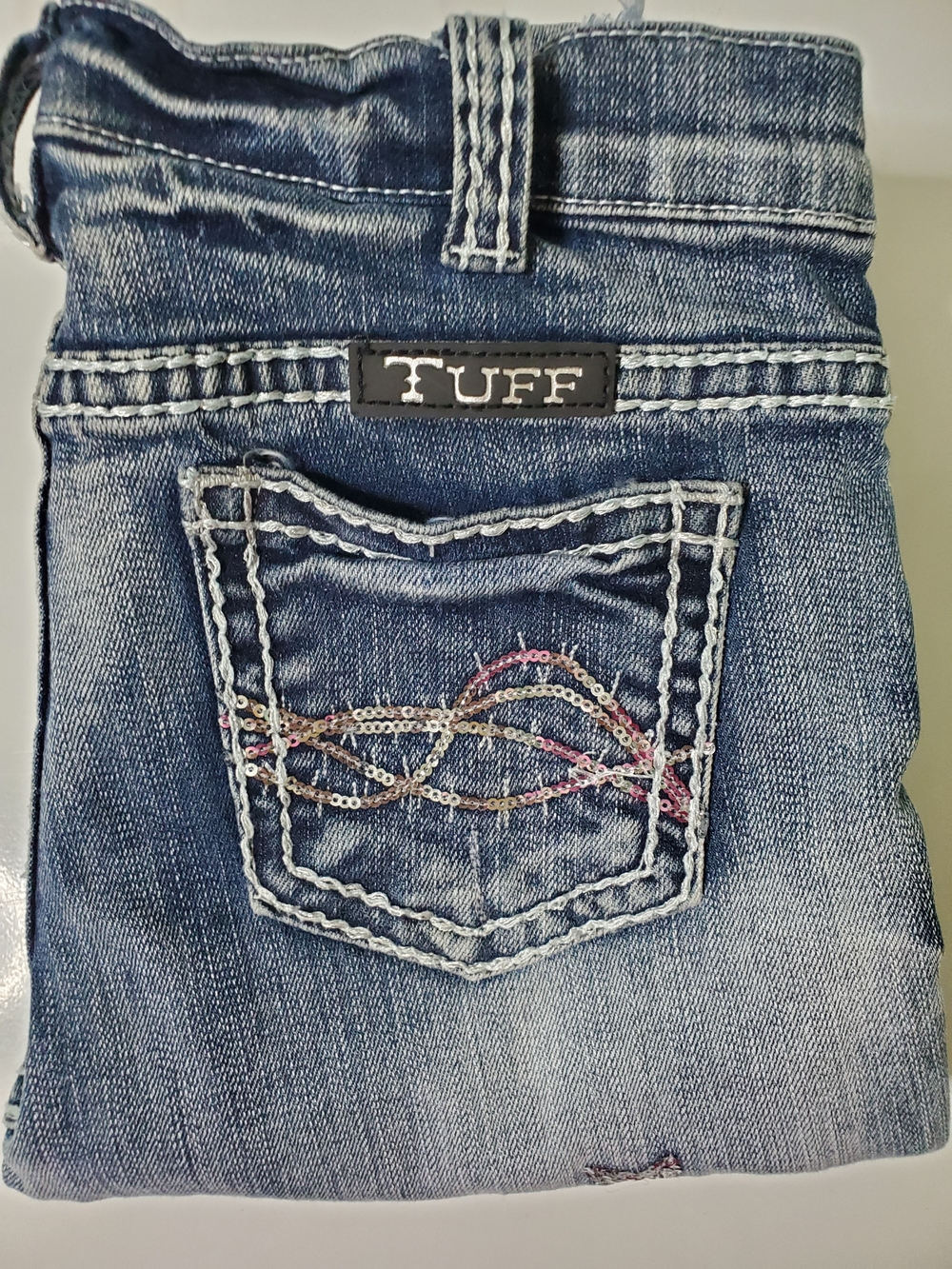 Cowgirl Tuff Blue Denim Kids Jeans with Embroidered Sequin Pocket